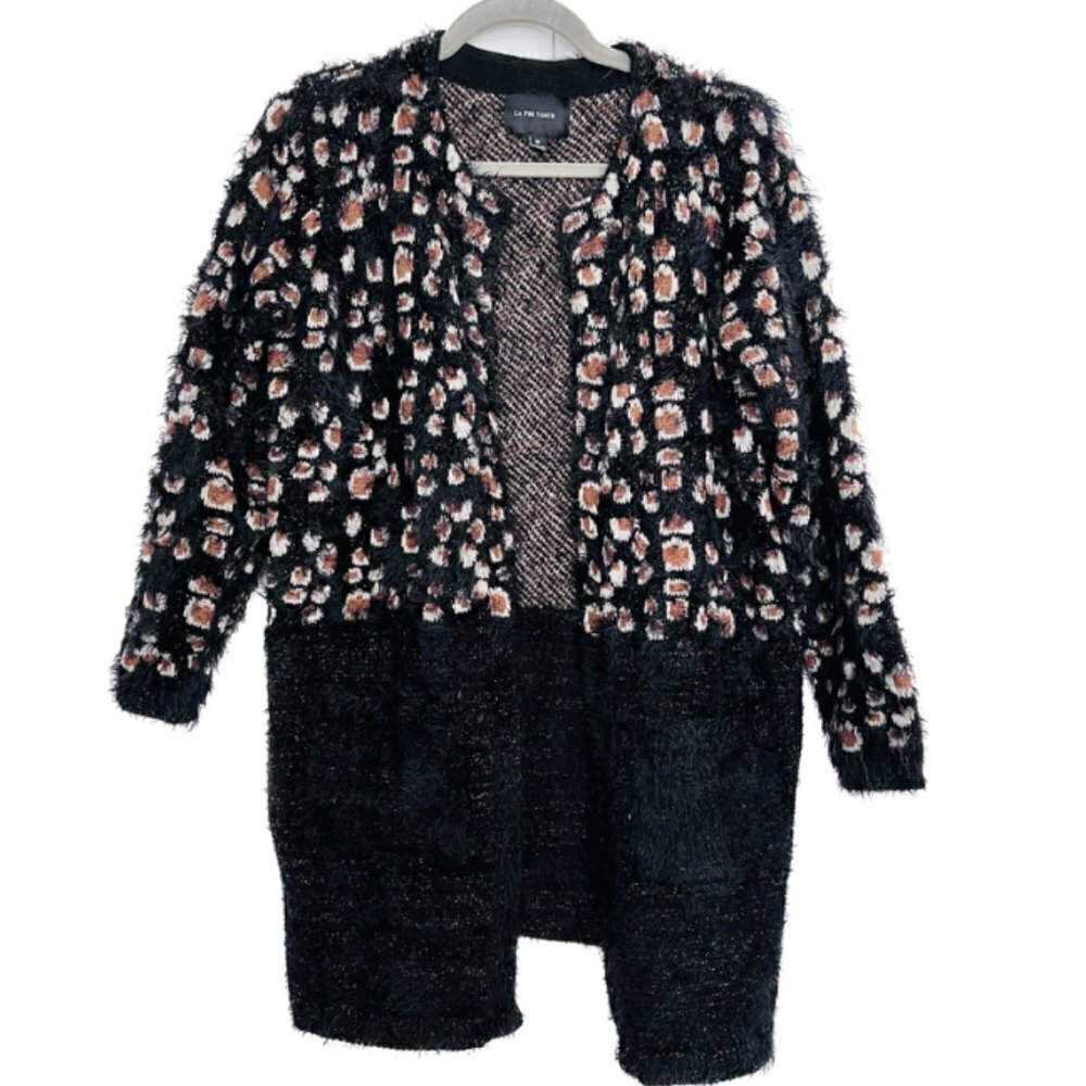 LA FEE VERTE Anthropologie Black Brown Leopard Mohair Long Cardigan Sweater M - Picture 2 of 8